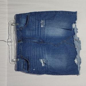 Wax Jean Distressed Denim Skirt